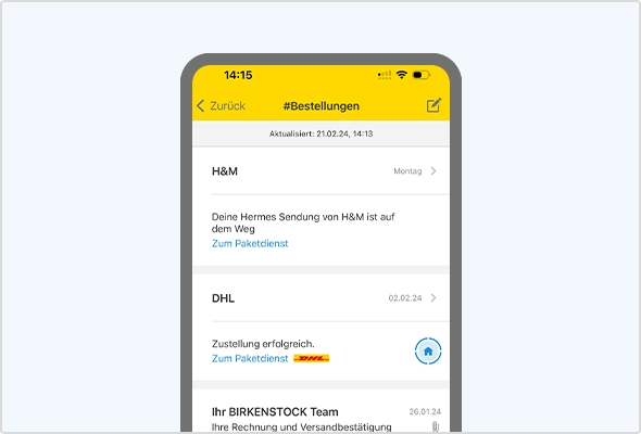 Gruppierung von Bestellmails - Ansicht in iOS