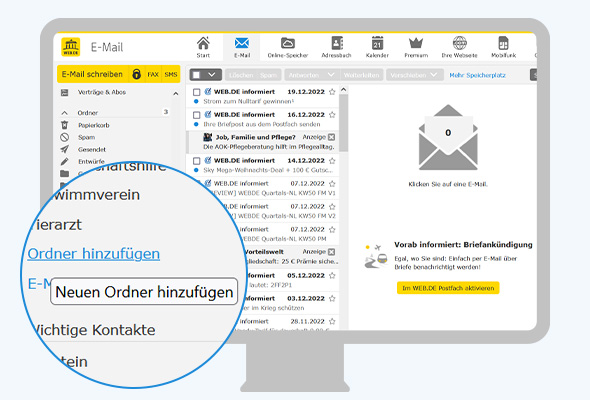 Legen Sie eigene Ordner an, um Ihr Postfach zu strukturieren.