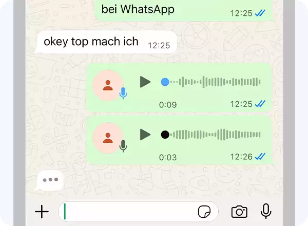 Screenshot von einem WhatsApp-Chat mit Sprachnachrichten.