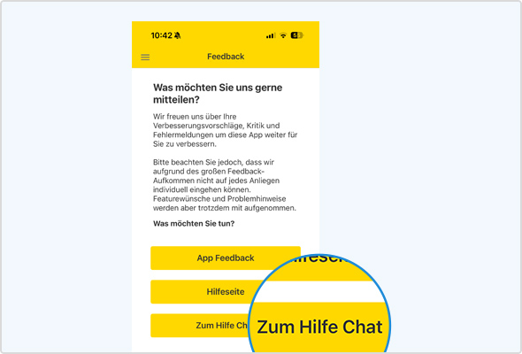 Der Hilfe-Chat von WEB.DE: Erreichbar via iOS und natürlich auch über die Android App von WEB.DE