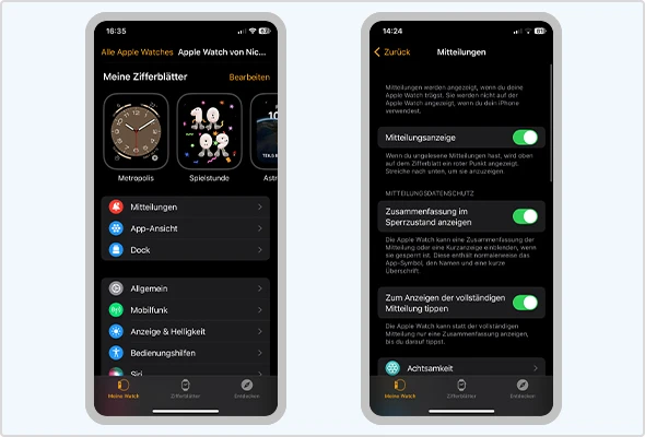 Apple Watch: Mitteilungsoptionen individuell in der Watch-App anpassen.