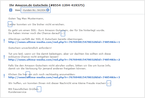 Phishing-E-Mail "Überraschender Gutschein".