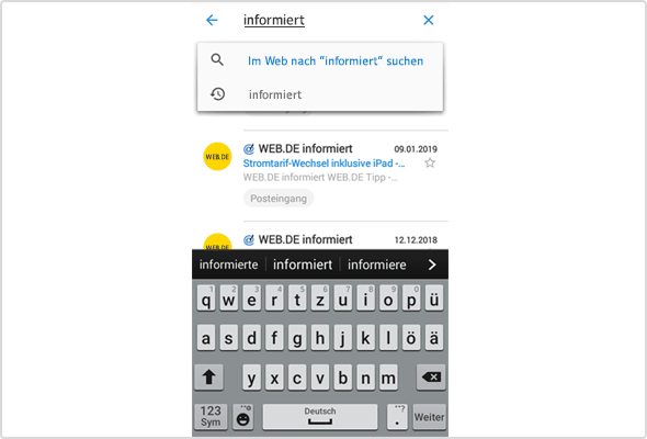 Mail-Suche in der WEB.DE Mail App für Android