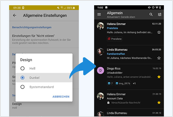 Dark Mode für die Android App.