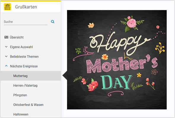 Digitale Grußkarte zum Muttertag im WEB.DE Postfach
