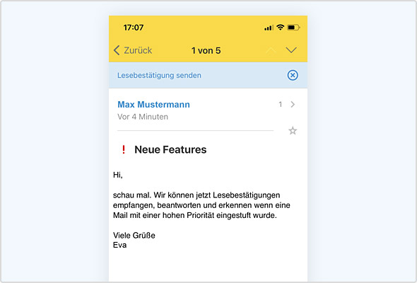 iOS App: Anzeige von Priorität und Lesebestätigung.