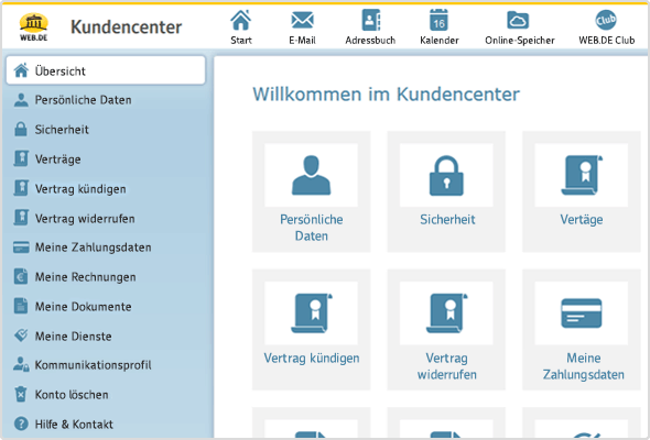 Persönliches Kundencenter im WEB.DE E-Mail-Postfach
