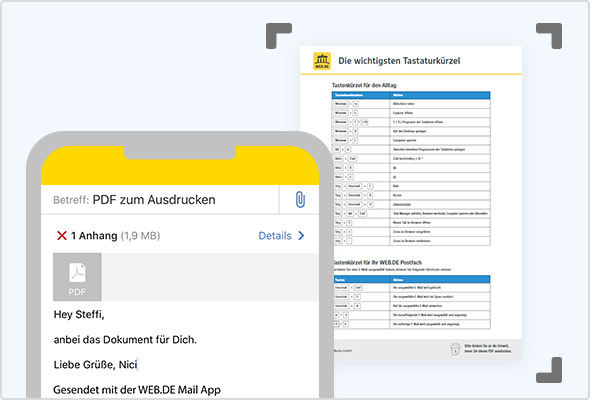 Dokumente direkt in der WEB.DE Mail App scannen.