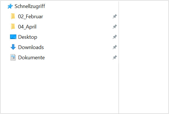 An den Schnellzugriff angeheftete Ordner werden mit einer Pinnnadel markiert.