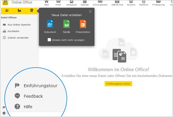 "Willkommen im Online Office!" So begrüßt Sie Ihr "digitales Büro" im Postfach