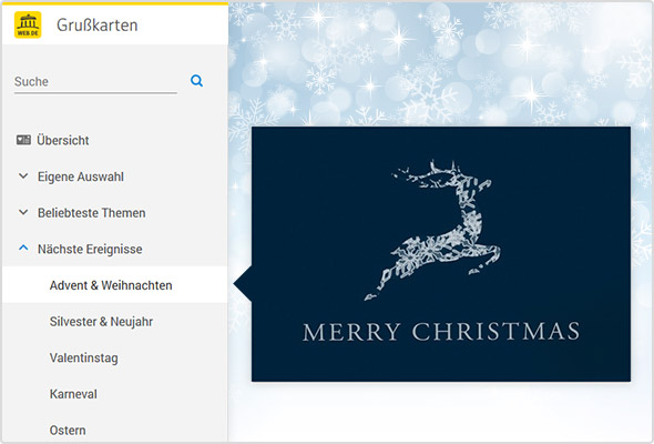 Weihnachtliche Grußkarten im WEB.DE Postfach.