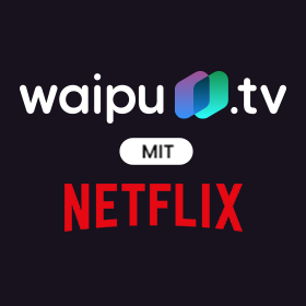 Partnerlogo von Waipu.tv auf einem hellblauen einfarbigen Hintergrund