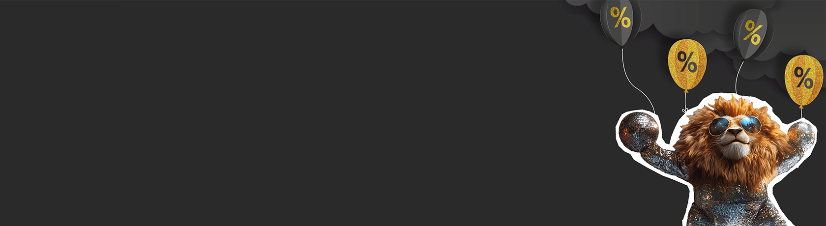 Löwe in Glitzeranzug mit Sonnenbrille auf lila Hintergrund, oben links Text: Jetzt 200 € + 2,75 % sichern!¹,²