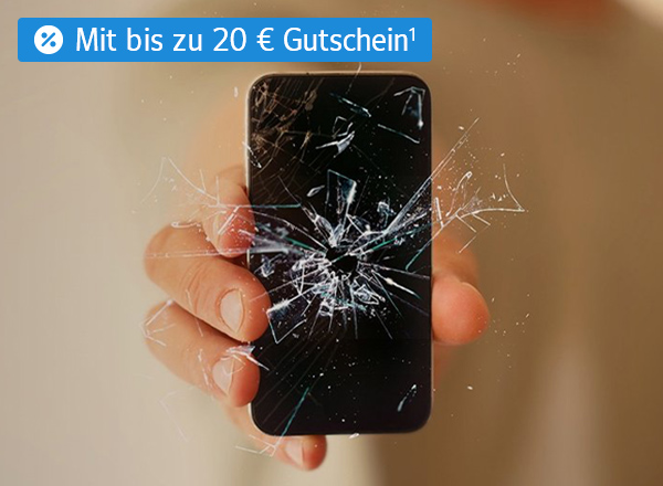 Eine Hand hält ein Handy mit einem gesplitterten Display.