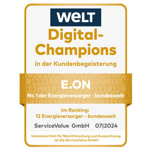 Welt Siegel, Digital-Champions in der Kundenbegeisterung, Nr.1 der Energieversorger bundesweit, Ranking von Juli 2024