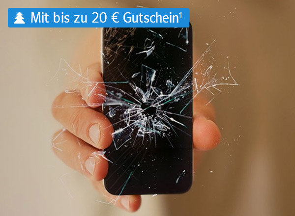 Eine Hand hält ein Handy mit einem gesplitterten Display.
