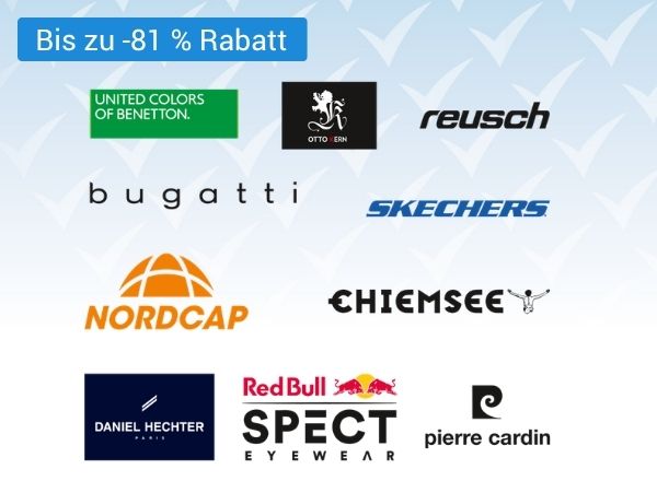 Logos diverser Marken mit Chiptext "Bis zu 81 % Rabatt"