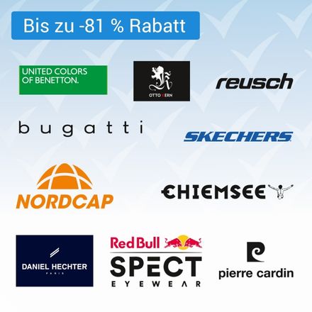 Logos diverser Marken mit Chiptext "Bis zu -81 % Rabatt"
