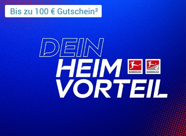 Schriftzug mit "Dein Heimvorteil" und eine Hinweis, das man bis bis zu 100 € Gutschein sichern kann