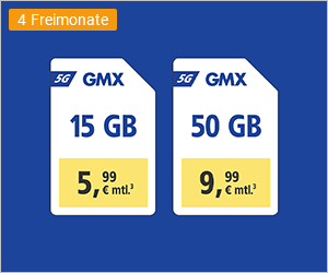 GMX Mobilfunk-Angebot: 15 GB für 5,99 Euro und 50 GB für 9,99 Euro monatlich, inkl. 4 Freimonate