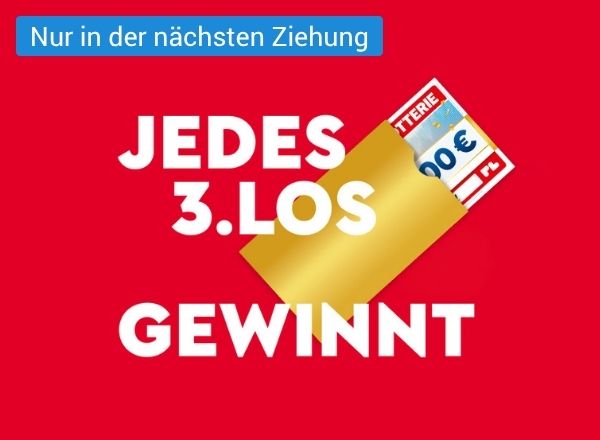 os mit Geldschein aus Umschlag, Text: Jedes 3. Los gewinnt.