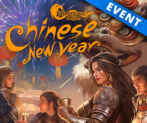Drakensang Teaser Bild für das Event Chineses Neujahr im Jahr des Drachen. Die Helden des Rollenspiels feiern den Beginn des neuen Jahres