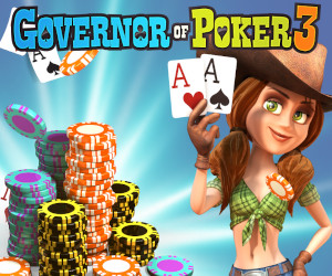 Cowgirl mit Pokerkarten und einem Stapel Chips