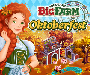 Herbstliche Farm und Frau mit Oktoberfest-Tracht