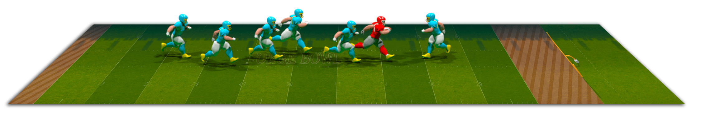 Footballspieler rennen über Footballfeld