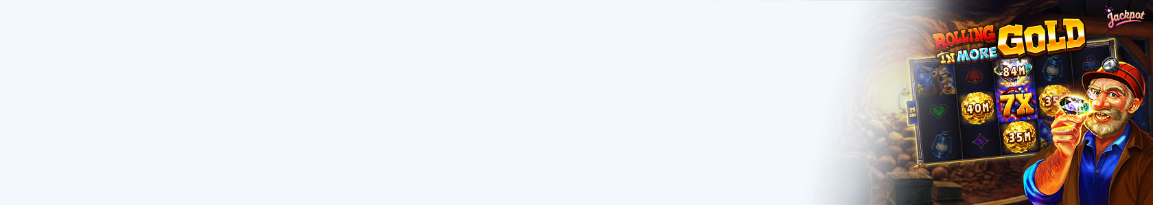 Rolling in more Gold Hero Grafik Goldgräber in Goldmine mit Slot Machine und Casino Chips