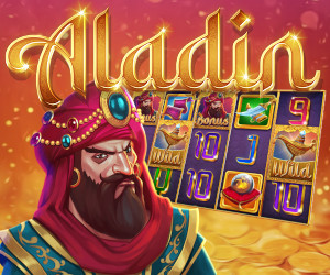 Scheich vor der Aladin-Slotmachine