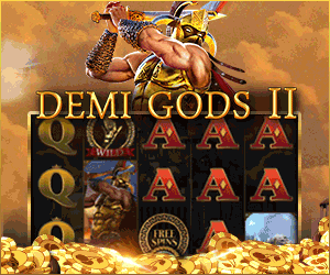 Krieger mit Schwert und ein bild der Slotmachine Demi Gods 2