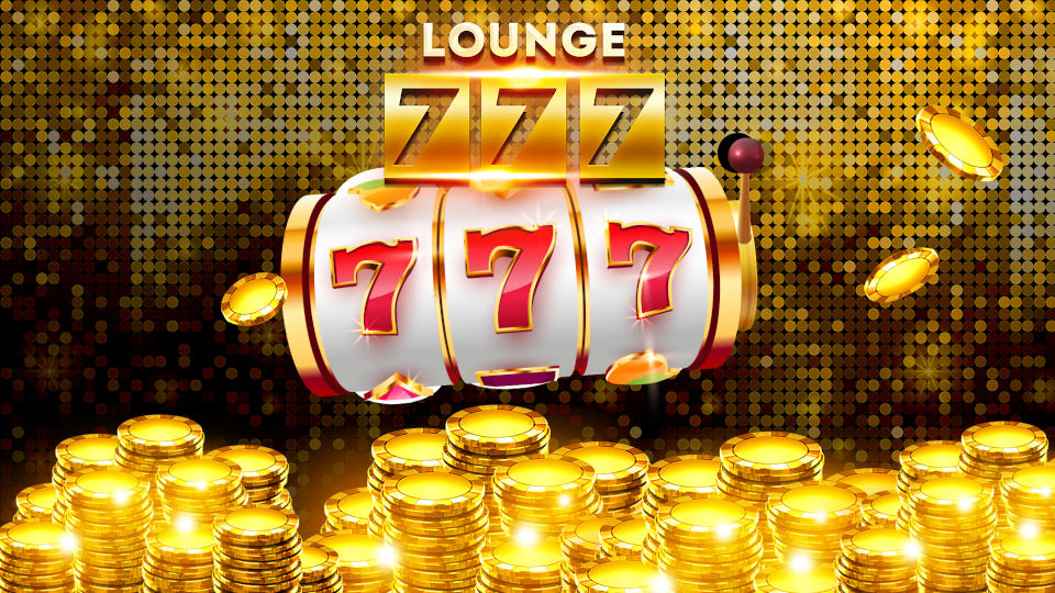 Lounge 777 Teaser Grafik. Eine Slot Machine mit den Zahlen 777 und vielen Spielechips