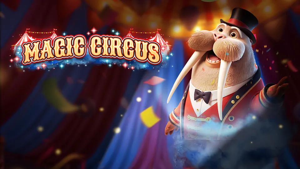 Walross in einer Zirkus Manege vor einer Menge und einer Slot Machine für Casino Games