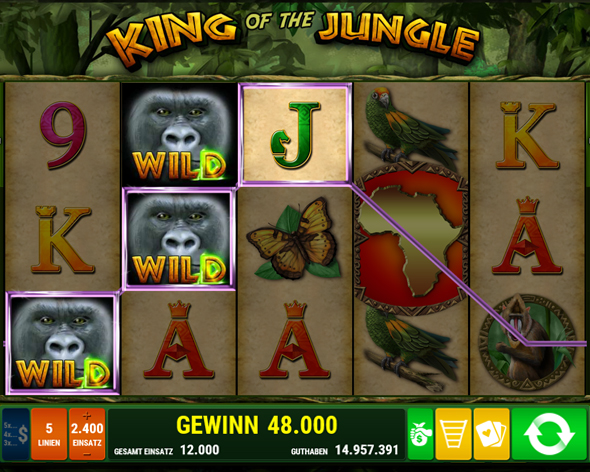 Screen der Videoslot "King of the Jungle"