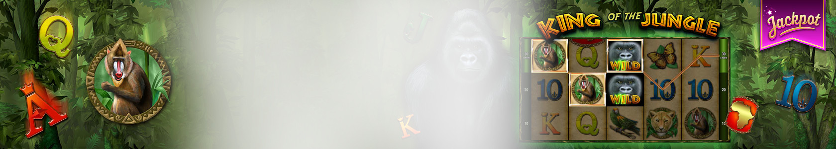 Screen der Videoslot "King of the Jungle" vor einem Dschungel