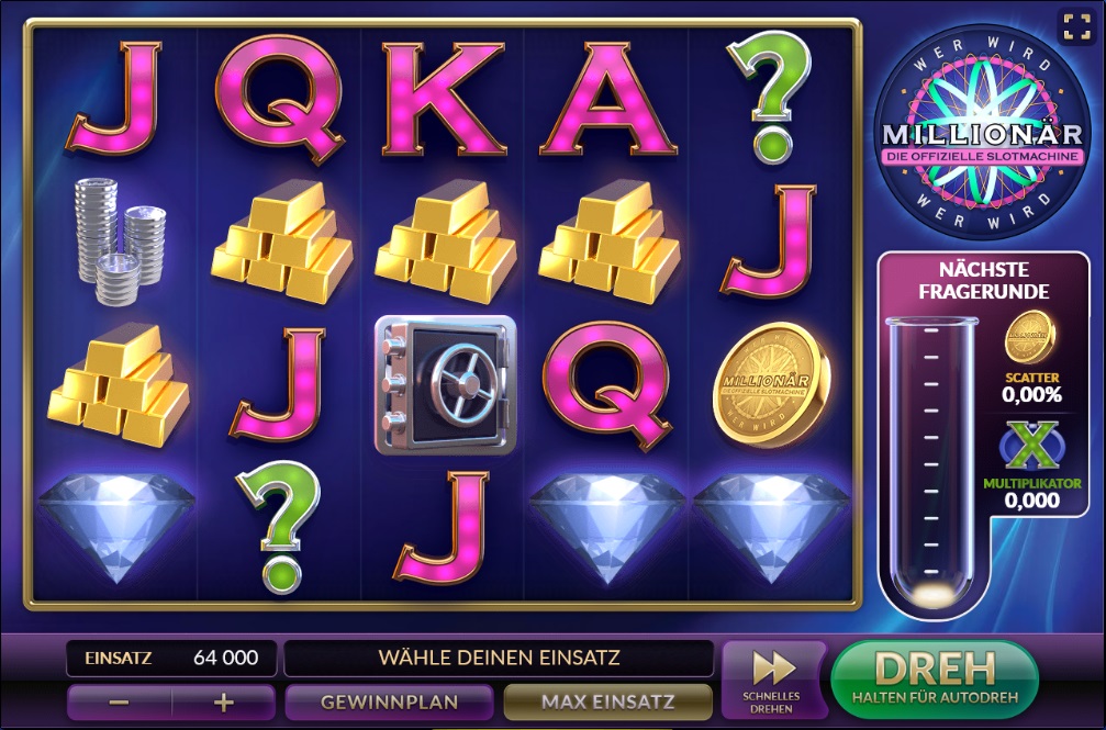 Spieloberfläche der Wer wird Millionär Slot Machine