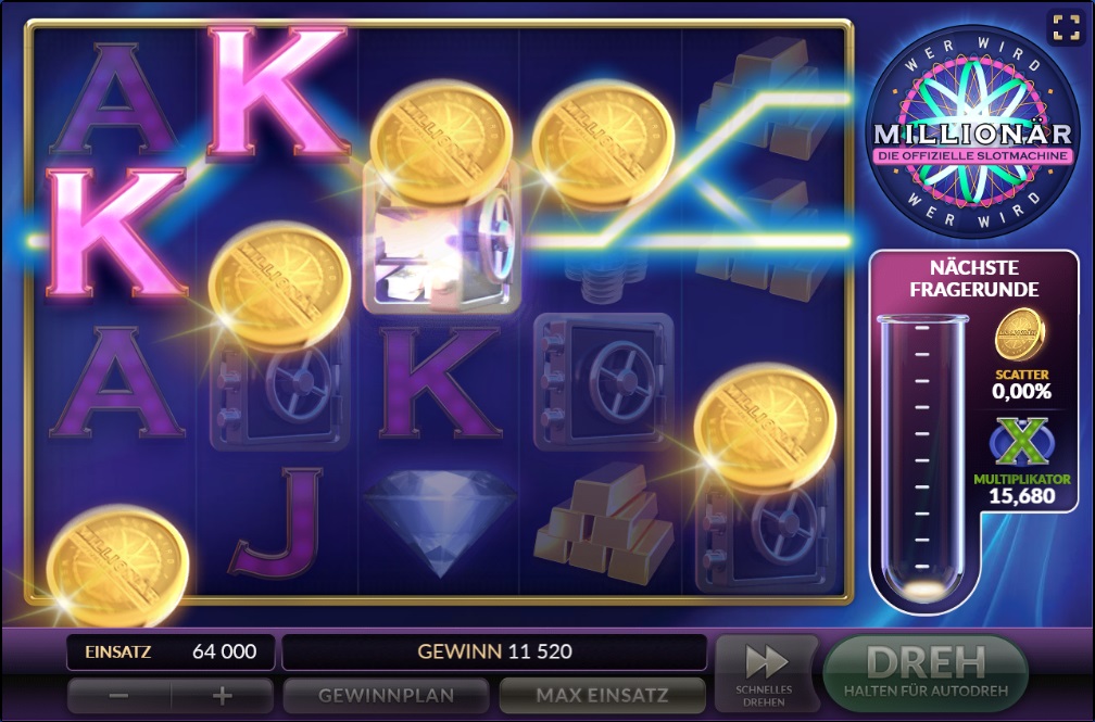 Gewinnanzeige der Wer wird Millionär Slot Machine