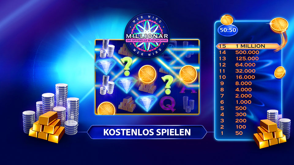 Wer wird Millionär Slot Machine Jackpot.de mit Münzen und der Fragen Quiz Tabelle