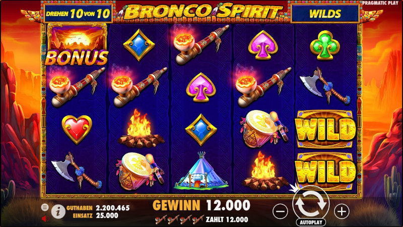 Screenshot der Slotmachine "Bronco Spirit"