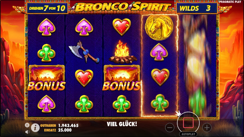 Screenshot der Slotmachine "Bronco Spirit"