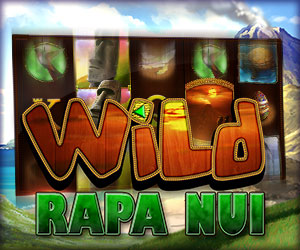 Schriftzug "Wild Rapa Nui" vor der Slotmachine