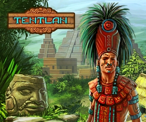 Atzteken-Krieger im Dschungel vor einem Tempel