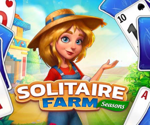 Farmerin mit Solitaire Spielkarten
