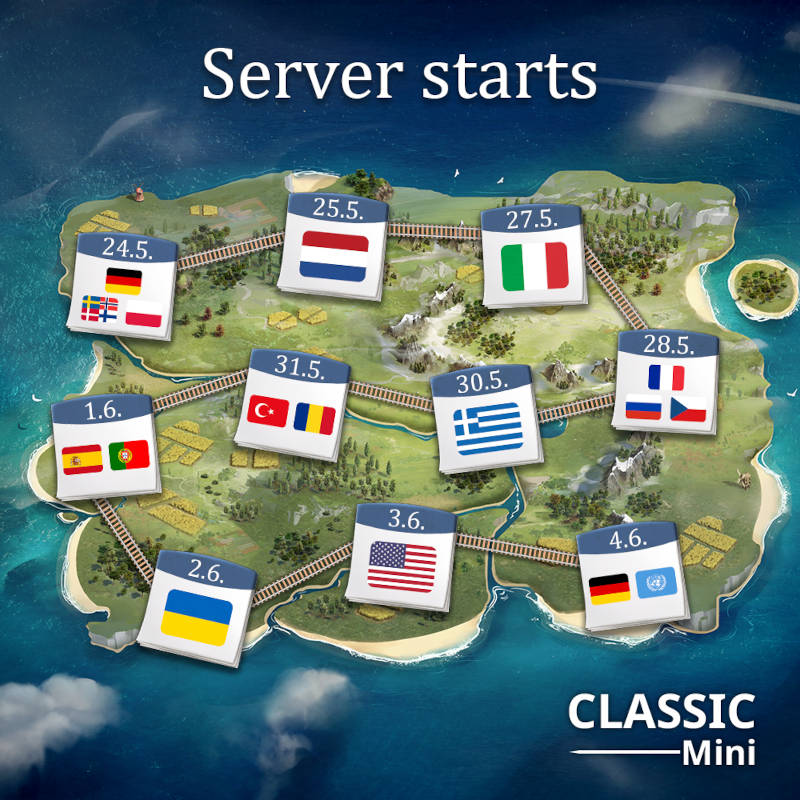 Karte mit verschiedenen Daten für Serverstarts weltweit.