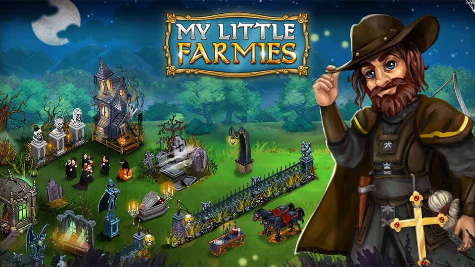 My Little Farmies Halloween Grafik Mann und Katze vor Wimmelbilder Rätselspiel