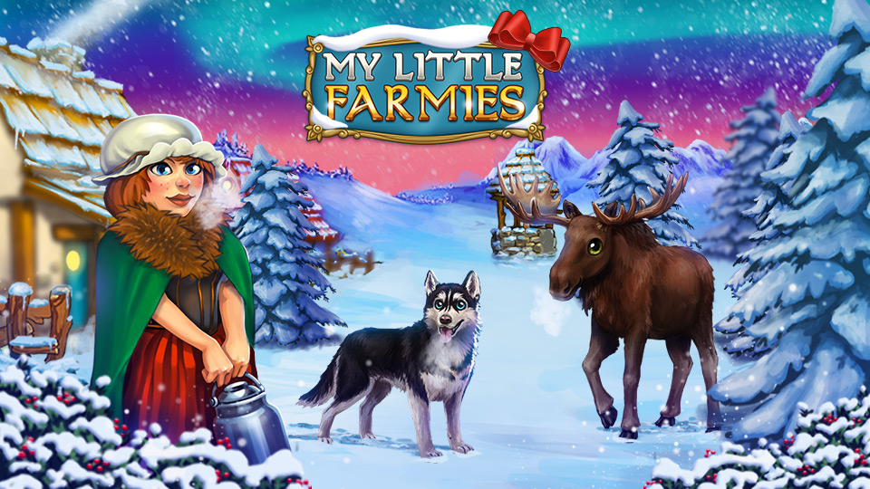 My Little Farmies Herbst Bild mit Bäuerin und Kind und Wintertieren