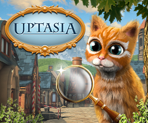 Uptasia Grafik Katze mit Lupe und Wimmelbilder