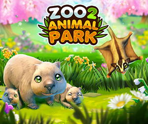 Faultier, Tiger und Affe mit dem Zoo 2 Animal Park Logo