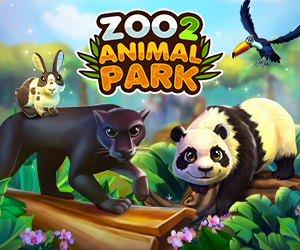 Faultier, Tiger und Affe mit dem Zoo 2 Animal Park Logo